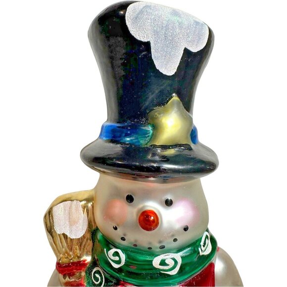 Kurt Adler Snowman Victorian Christmas Blown Glass Hat Bird Broom Glitter 12"T - Picture 3 of 15